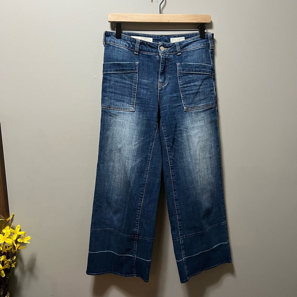 Pilcro Dark Blue Cropped Wide-Leg Jeans